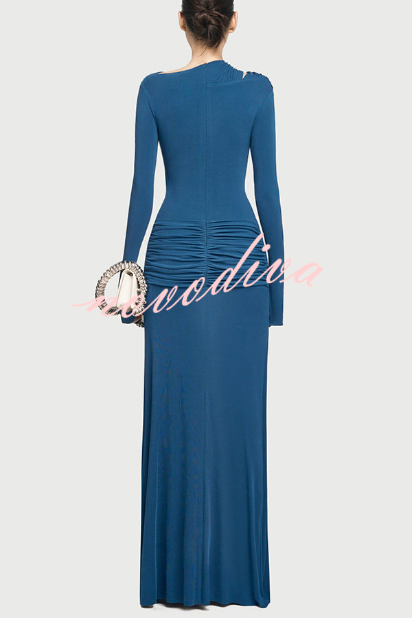 Stylish Long-sleeved Slim-fit Pleated Elegant Maxi Dress