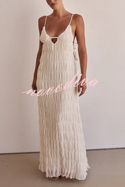 Passion and Romance Pleated Side Tie-up A-line Maxi Dress