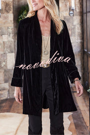 Solid Color Velvet Long-sleeved Loose Mid-length Coat