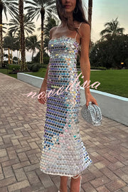 Sexy Sequined Halter-neck Backless Slim Fit Slit Midi Dress