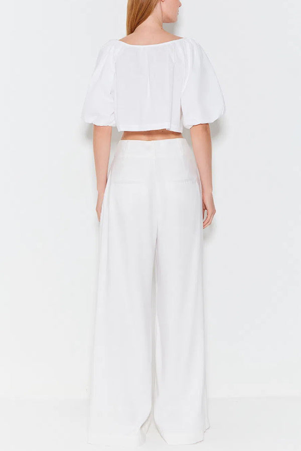 Adriano Double Button High Waist Pocketed Wide Leg Pants