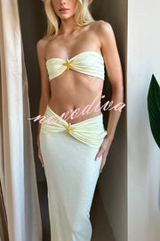 Diosa Gold Starfish Detail Bandeau Top and Ruched Stretch Maxi Skirt Set