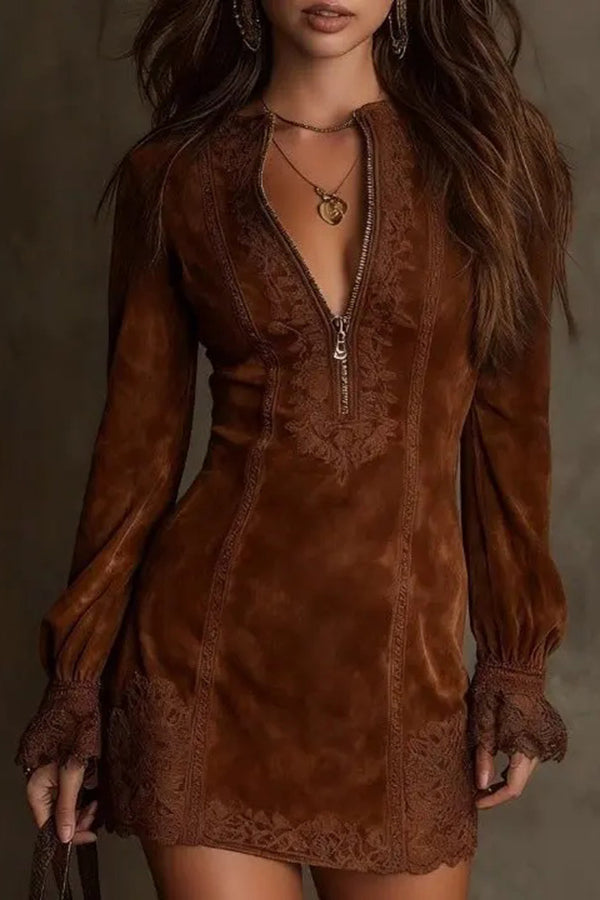 Elegant Embroidered Lace Patchwork Slim-fit Mini Dress