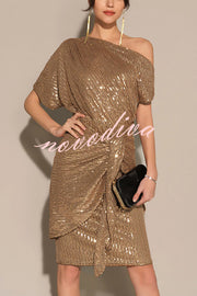 Solid Sequined Elegant Strappy Mini Dress