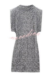 Fashionable Sequined Round Neck Sleeveless Slim-fit Mini Dress