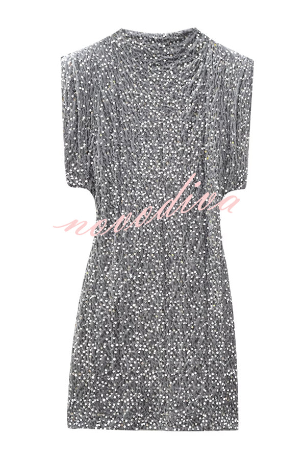 Fashionable Sequined Round Neck Sleeveless Slim-fit Mini Dress