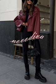 Stylish Lapel Long Sleeve Retro Loose Leather Jacket