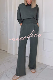 Barker High-Neck Long Sleeve Side Zipper Sweatshirt and Elastic Waist Pocketed Loose Pants Set