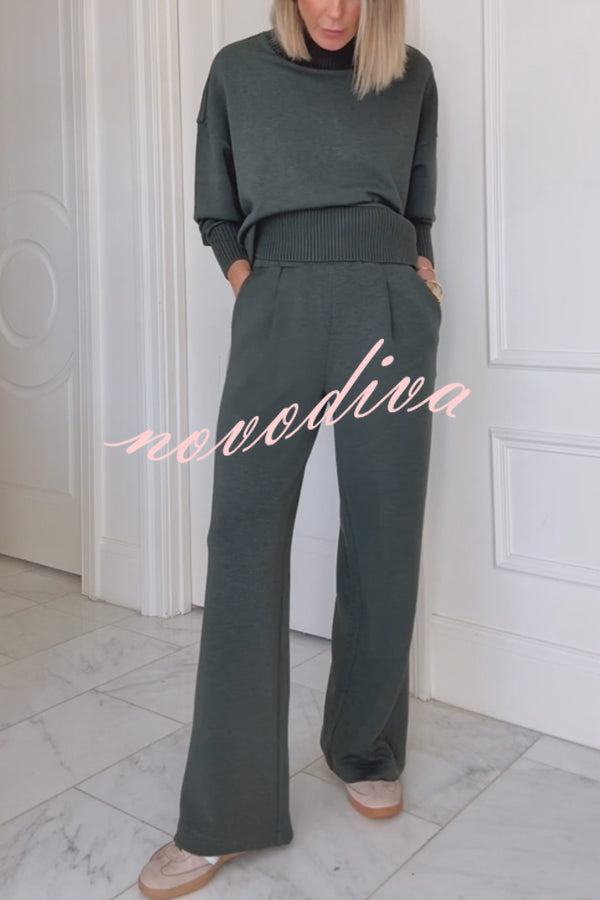 Barker High-Neck Long Sleeve Side Zipper Sweatshirt and Elastic Waist Pocketed Loose Pants Set