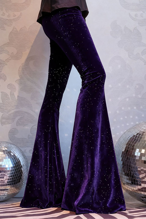 Stylish Velvet High-waisted Draped Casual Flared Pants