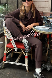 Afternoon Tea Time Turtleneck Side Zipper Sweatshirt and Elastic Waist Pocketed Loose Jogger Set