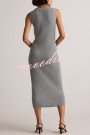 Soft and Warm Cashmere Ribbed Knit Sleeveless Midi Sweater Dress