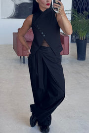 Urban Charm Wrap Tie-up Elastic Waist Pocketed Wide Leg Pants