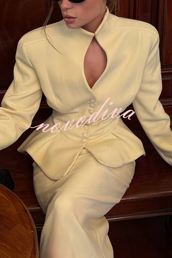 Solid Color Long-sleeved Single-breasted Irregular Elegant Top