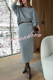 Soft and Warm Cashmere Knit Batwing Sleeve Relaxed Sweater