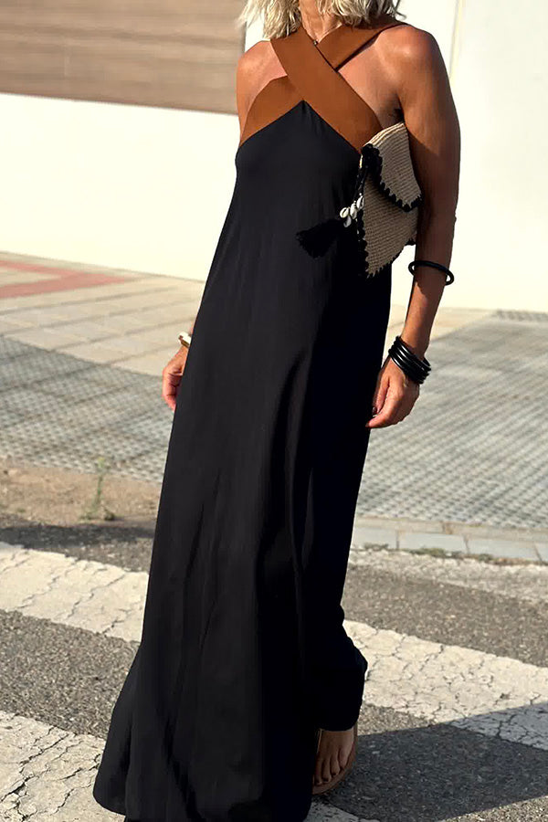 Stylish Crossover Backless Sleeveless Loose Maxi Dress