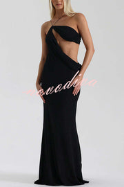 Elissa Glitter Fabric One Shoulder Asymmetrical Cutout Stretch Maxi Dress