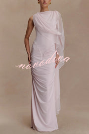 Fashionable Mesh Shawl Sleeveless Slim Fit Pleated Maxi Dress