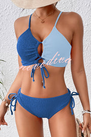 Fashion Contrast Color Sexy Cross Strap Stretch Two Piece Bikini Swimsuit