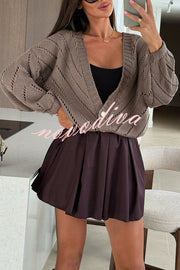 Fashion Hollow Knitted V-neck Button Loose Cardigan