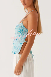 Dazzling Sequin Beaded Material Back Lace-up Loose Tank