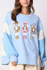 Christmas Nutcracker Sequined Patchwork Sleeve Color Block Sweatshirt