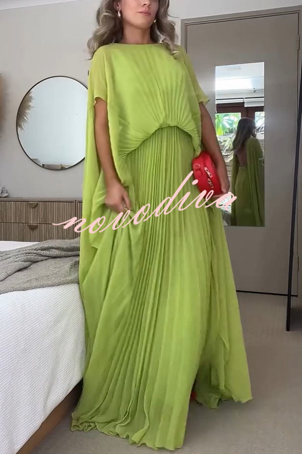Spring Whispers Chiffon Pleated Wide Sleeve Volume Maxi Dress