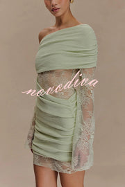 Fashion Lace Panel Long Sleeve Slim Fit Knit Mini Dress