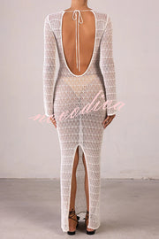 Sexy Backless Long-sleeved Knitted Slim-fit Maxi Dress