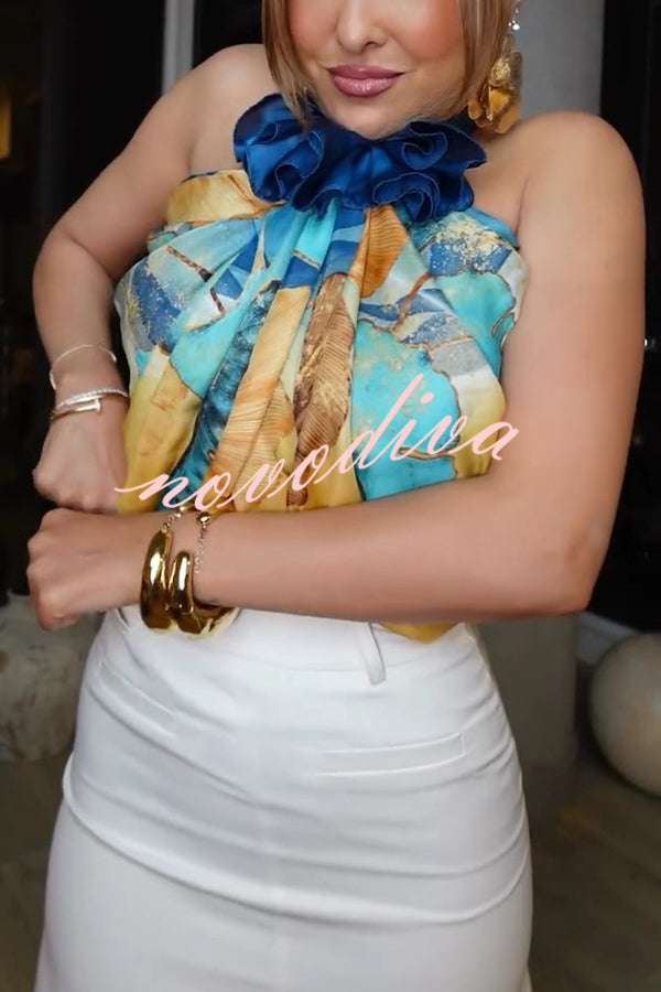Ginkgo Leaf Printed Mid-Length Multifunctional Silk Scarf