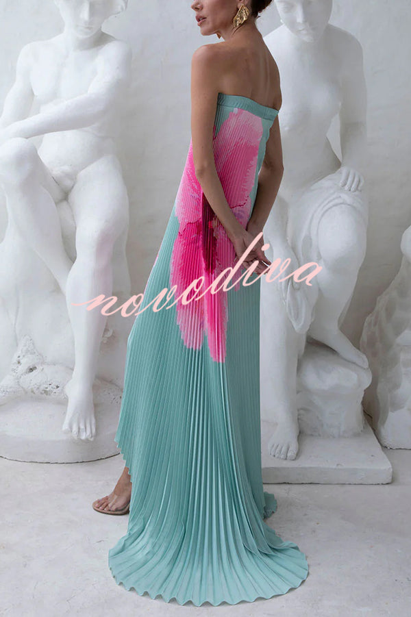 All about Her Pleated Floral Print Off Shoulder A-line Maxi Dress