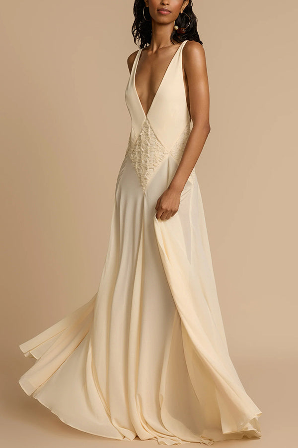 Modern Muse Tulle Lace Patchwork Backless Flowy Maxi Dress