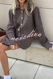 Fashion Lapel Bell Sleeve Knitted Cardigan and Casual Mini Skirt Set