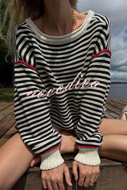 Fashion Striped Colorblock Loose Round Neck Long-sleeved Knitted Sweater