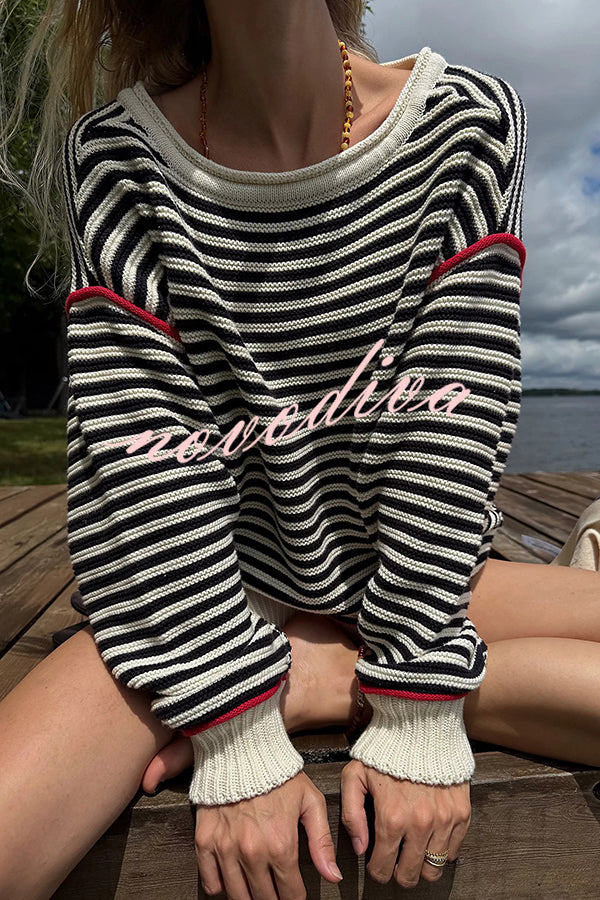 Fashion Striped Colorblock Loose Round Neck Long-sleeved Knitted Sweater