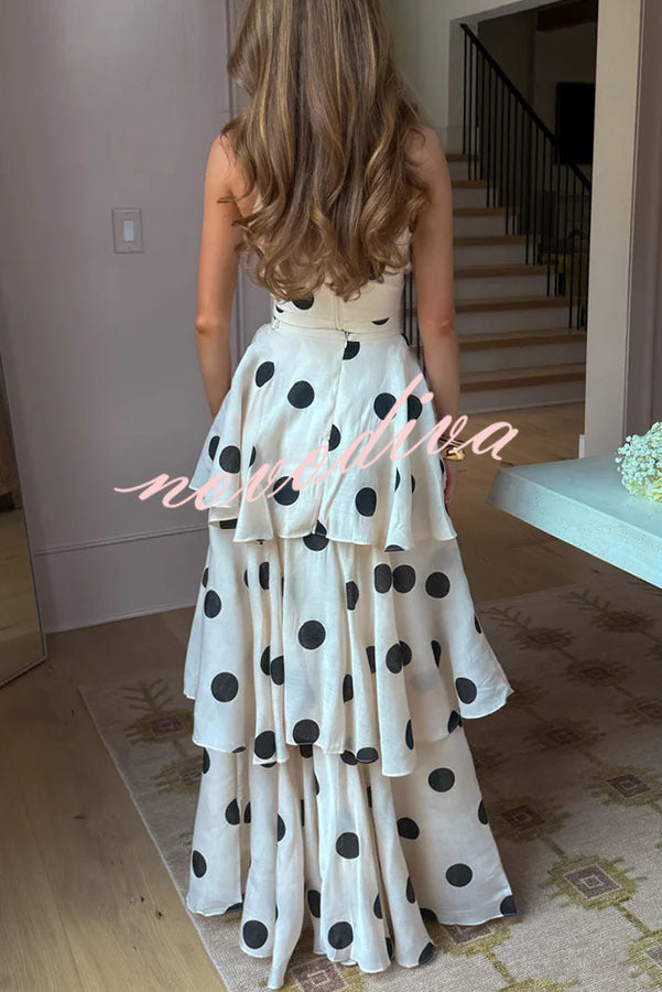 Gift To You Polka Dot Print High Neck Sleeveless Top and Layered Hem Maxi Skirt Set