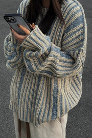 Retro Contrast Striped Knitted Loose Sweater