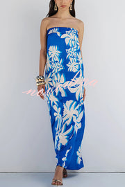 Fashion Vacation Satin Unique Print Off Shoulder Maxi Dress