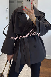 Modern Urban Dropped Shoulder Strap Button Detail Belted Lapel Loose Trench Coat