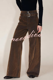 Taylor Denim Mid Rise Detachable Belt Flocked Pocket Wide Leg Jeans