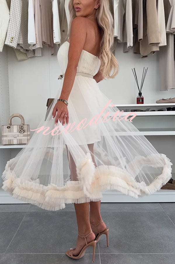 Fairytale Charm Tulle Off Shoulder Ruffles Trim A-line Midi Dress