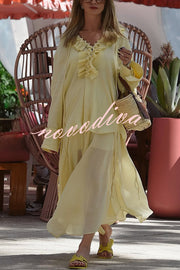 Solid Elastic Waist Drawstring Maxi Skirt