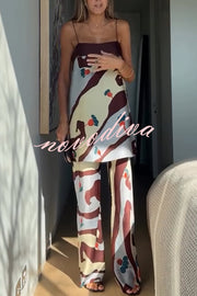 Loving Views Satin Unique Print a-line Tank and Elastic Waist Loose Pants Set