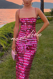 Sexy Sequined Halter-neck Backless Slim Fit Slit Midi Dress