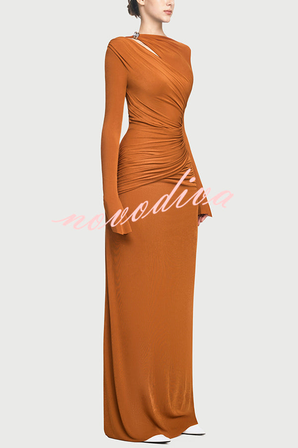 Stylish Long-sleeved Slim-fit Pleated Elegant Maxi Dress