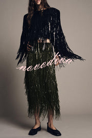 Party Crasher Layered Sequined Tassels Long Sleeve Loose Jacket