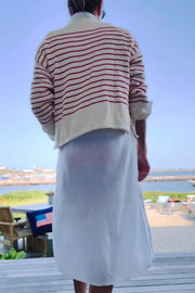 Striped Lobster Print Crew Neck Loose-fitting Knitted Sweater