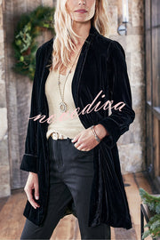 Solid Color Velvet Long-sleeved Loose Mid-length Coat
