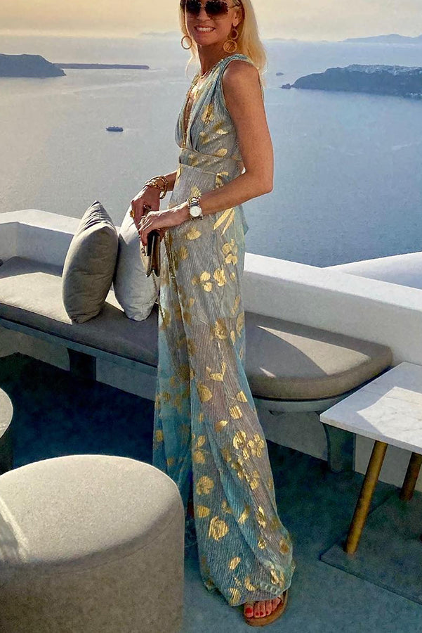 Golden Sunset Stories V-neck Maxi Dress