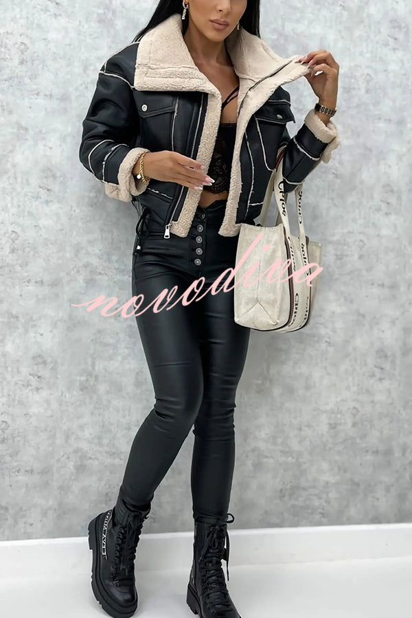 Stylish Lambswool Short Zipped Biker Jacket